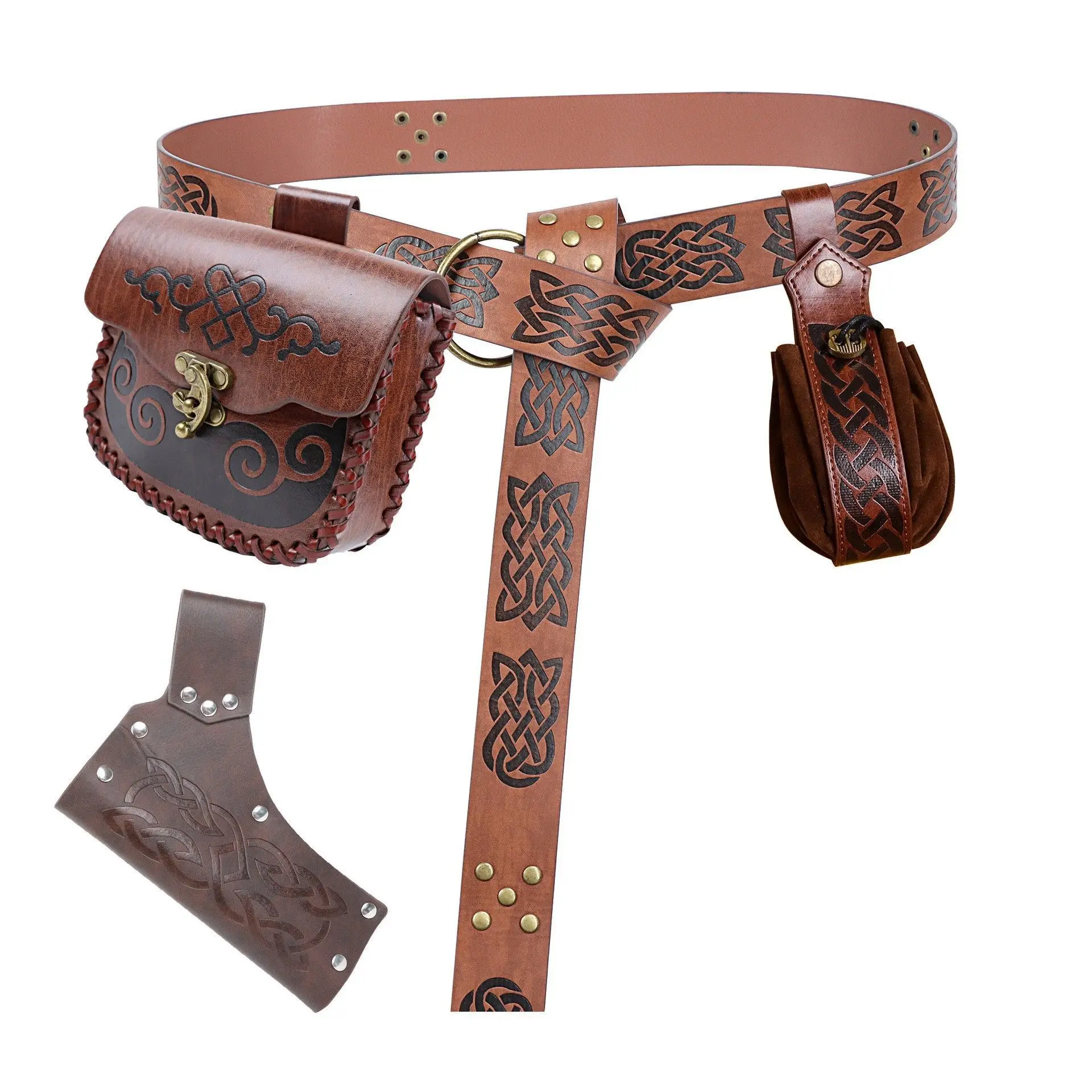 Cinto de Cavaleiro Retrô Medieval com Braçadeiras, Pochete e Bainha de Espada em Couro para COSPLAY, Fantasia de Palco e Adereços de Festa