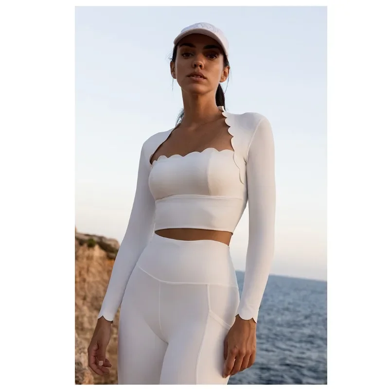 Square Neck Tight Fitting for Women, High Elasticity, Slimming Sports, Long Sleeved, Professional Running, Quick Drying, Fitness