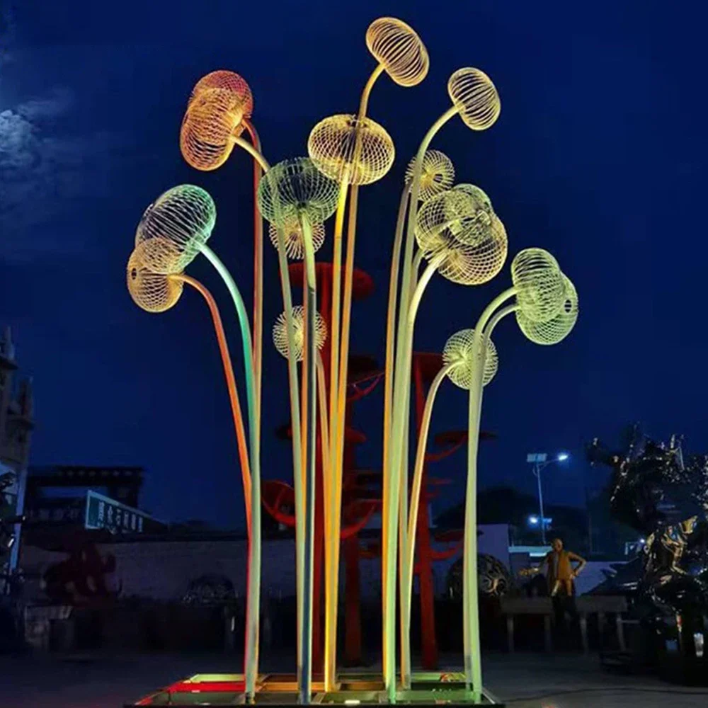 

Custom Large LED Modeling Light Outdoor Park Square Scenic Area Landscape Lighting RGB Stainless Steel Dandelion Jellyfish Light