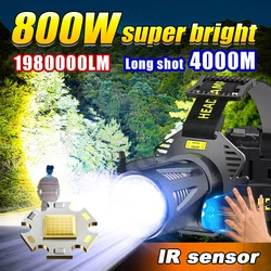 XHP360 LED Ultra Bright Headlamp 19800000LM High Power 800W Rechargeable Headlight IR Sensor 4000M Tactical Lantern Fishing Lamp