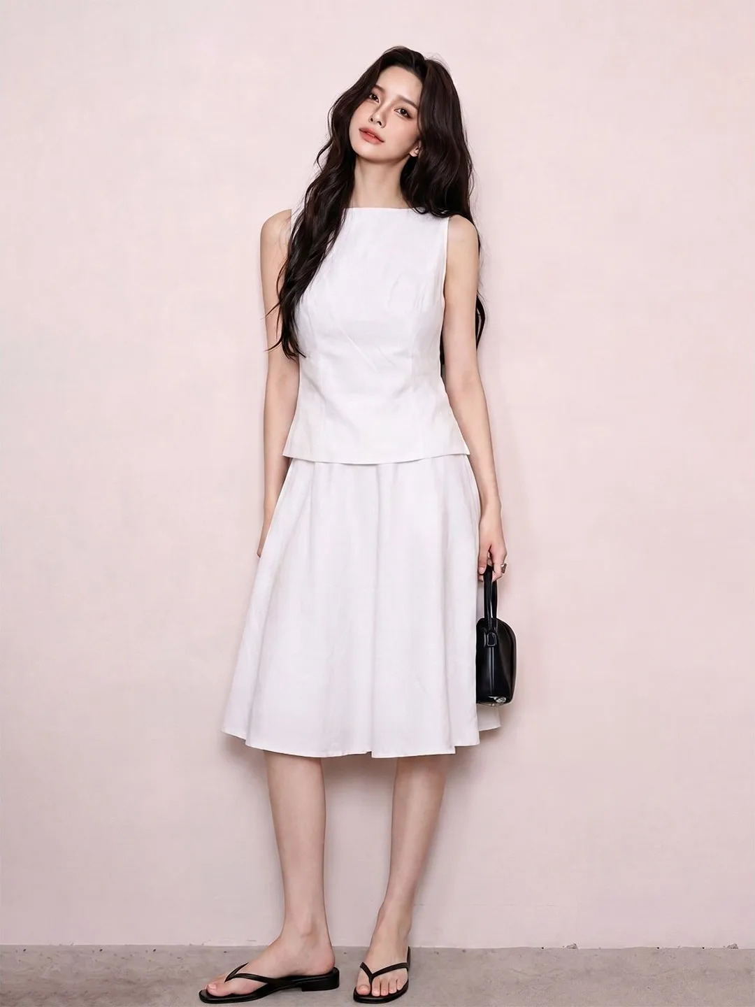 High Intelligence Sensation Linen Set Women Summer New Simple High-End Feeling Vest Semi-skirt Two-piece Set Korean Style
