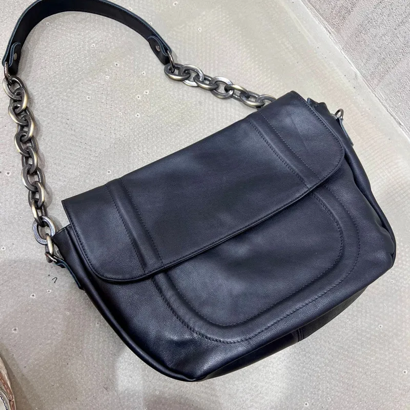 Vintage Natural Leather Shoulder Bag Women Crossbody Bags Fashion Genuine Leather Handbag Big Capacity Trendy Lady Underarm bags