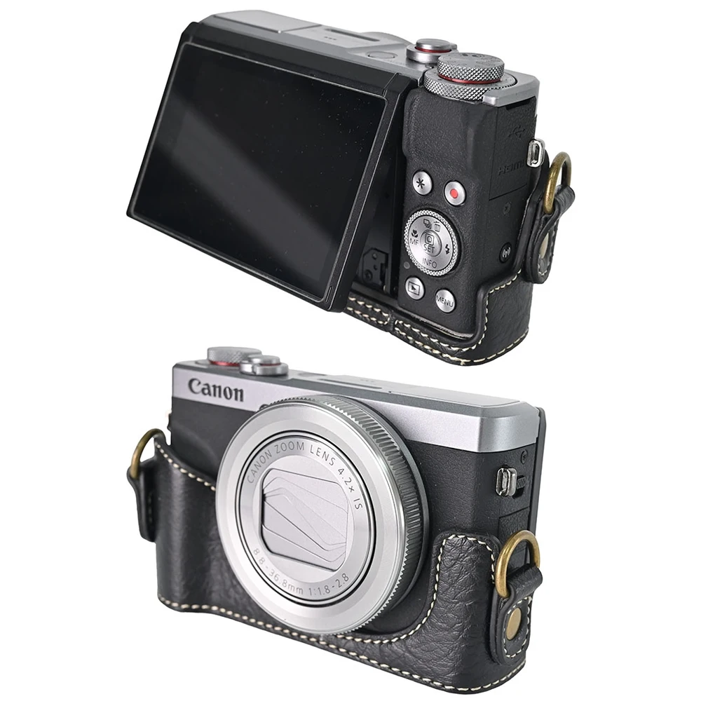 حقيبة كاميرا ريترو بو الجلود غطاء واقٍ مزخرف لهاتف آيفون نصف الجسم غلاف لكانون Powershot G7 X G7X Mark III 3 G7XIII G7X3 SX740 SX740hs