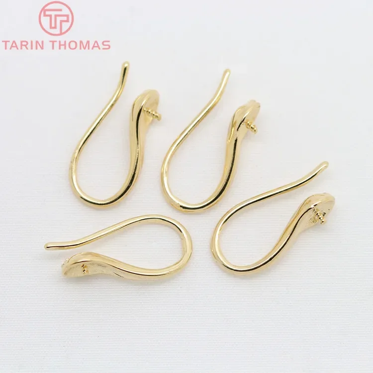 

(3772)10PCS 8.5x17MM 24K Gold Color Plated Brass Earring Hook with half Pin High Quality For Jewerly Making Findings