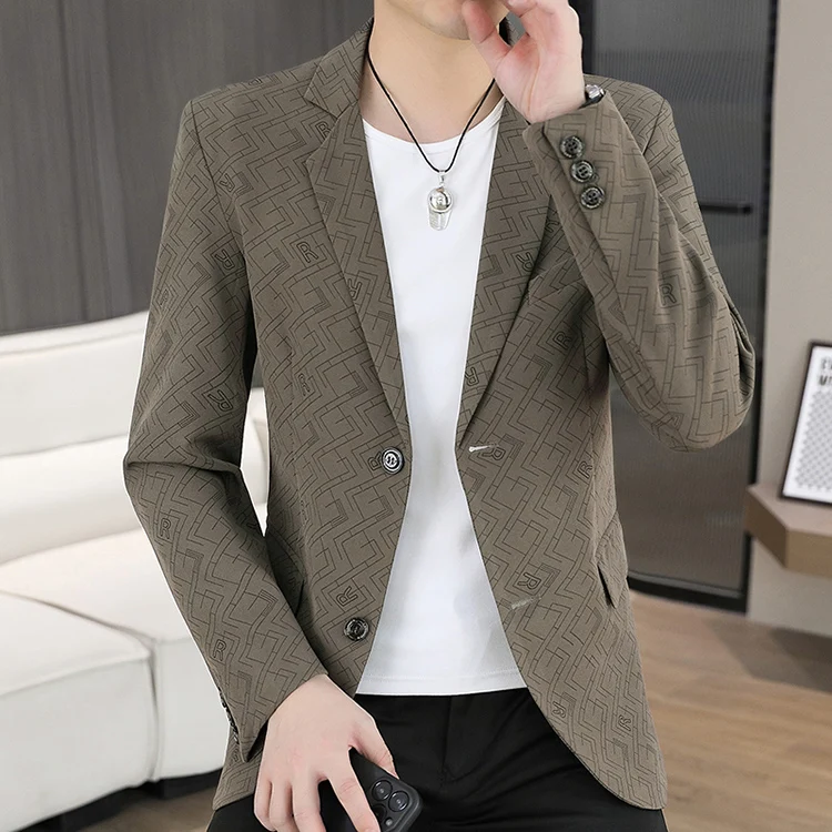 2026 Men's Long-sleeve Suit Jackets for Spring and Fall; Single-Breasted, V-neck Casual Blazers Available in White, Black, Khaki