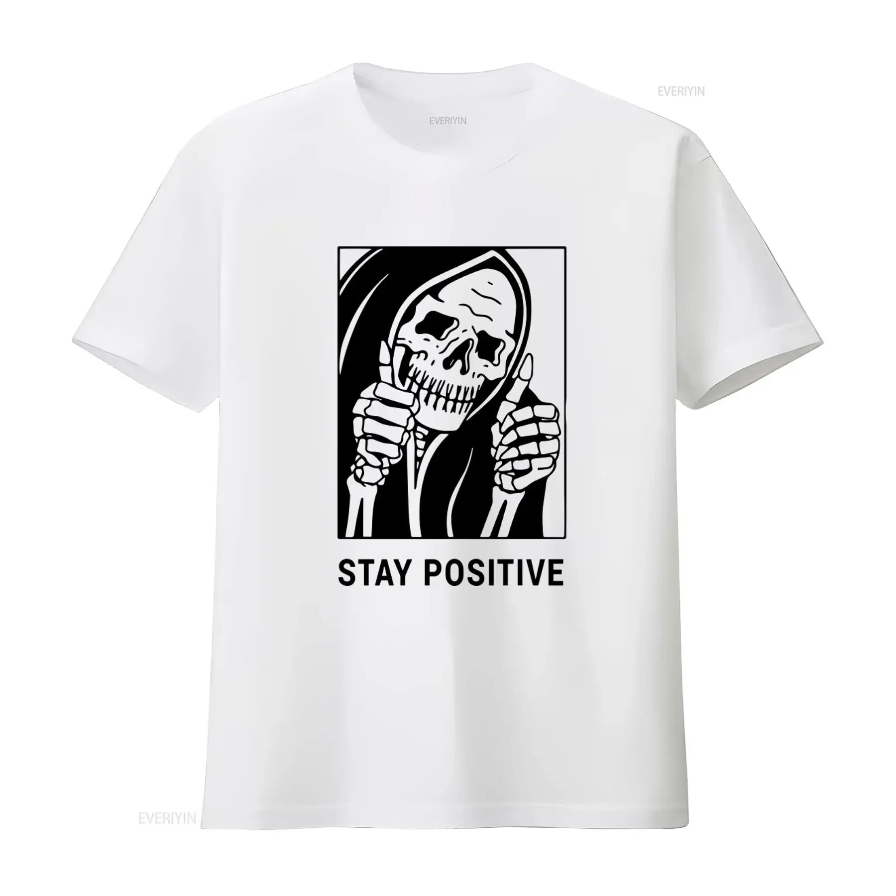 Stay Positive T Shirt with Skeleton Design Funny for and Kids Motivational  vintage Washed streetwear Top For Everyday Wear