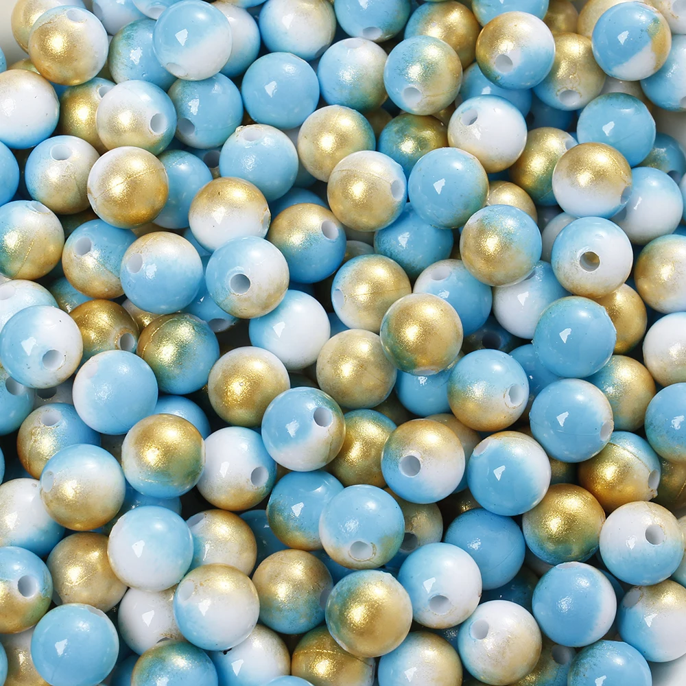 100-200 Stück 6/8mm Farbverlauf Dip-Dye Acrylperlen Sortiment Runde Glitzer-Abstandsperlen für DIY Schmuckherstellung Armbänder Basteln – Detail 7