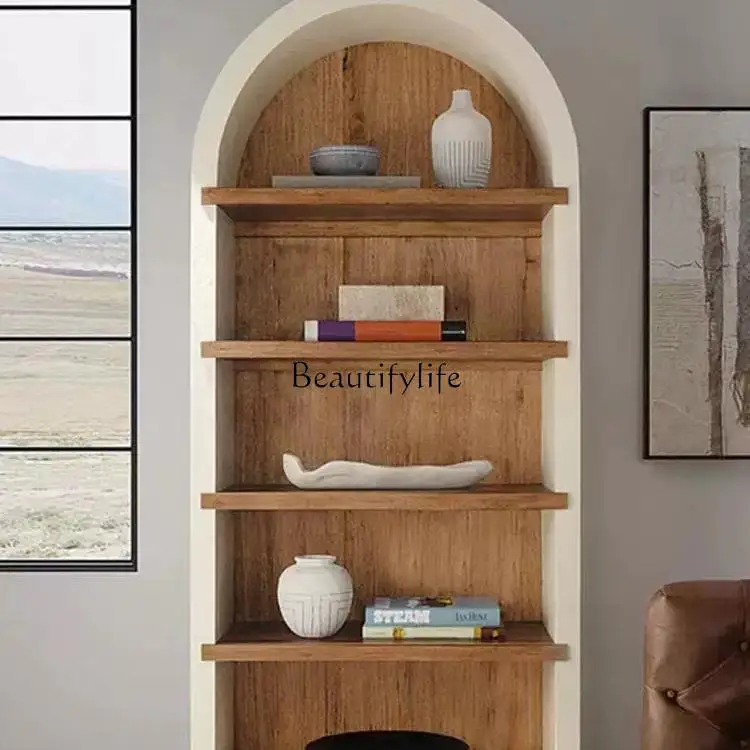 

French retro simple solid wood arc bookcase