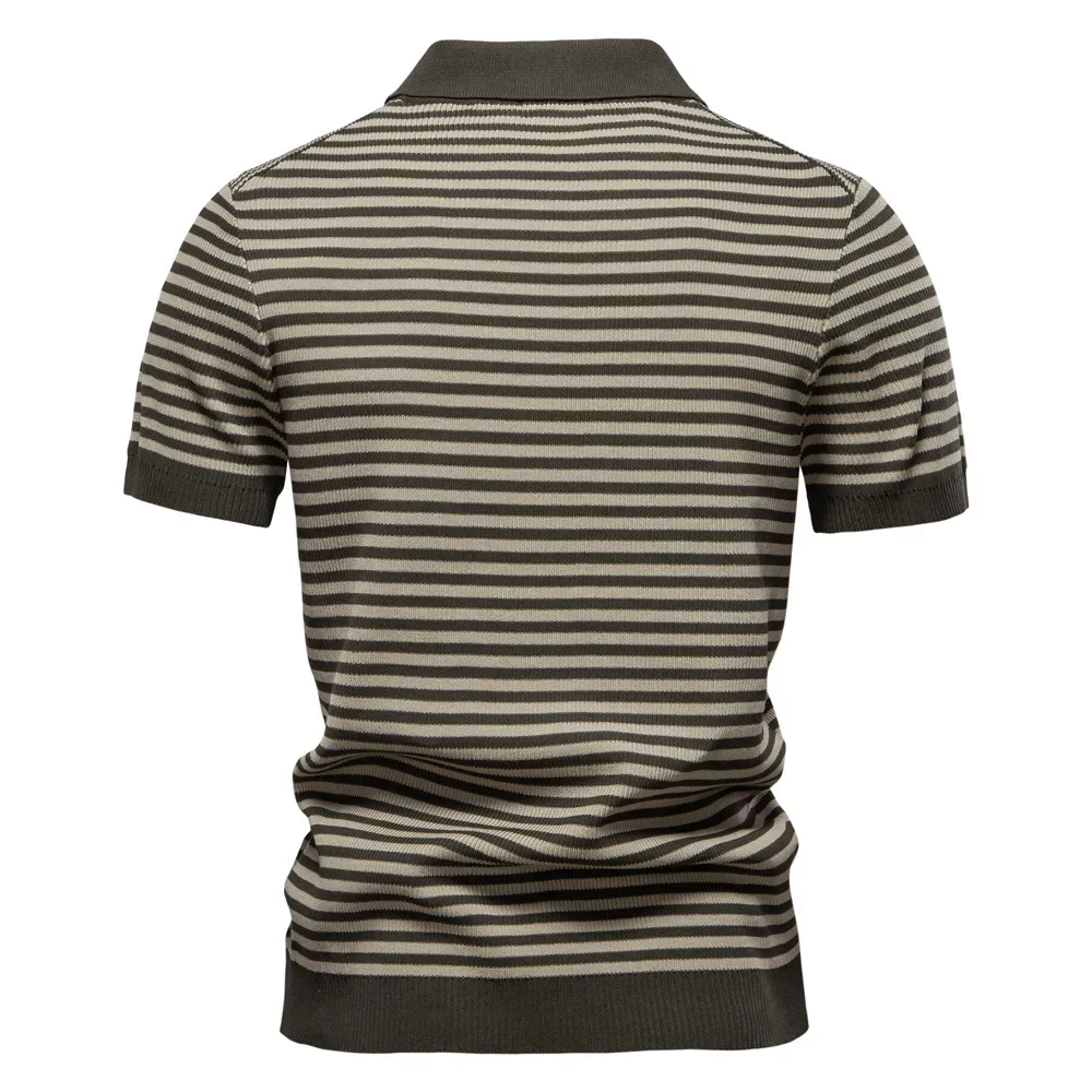 LIBIELIY 2025 Summer Fashion Men's Casual Trendy Striped Loose Short Sleeve Turn-down Collar T-shirts Knitted Polo Shirts Male C