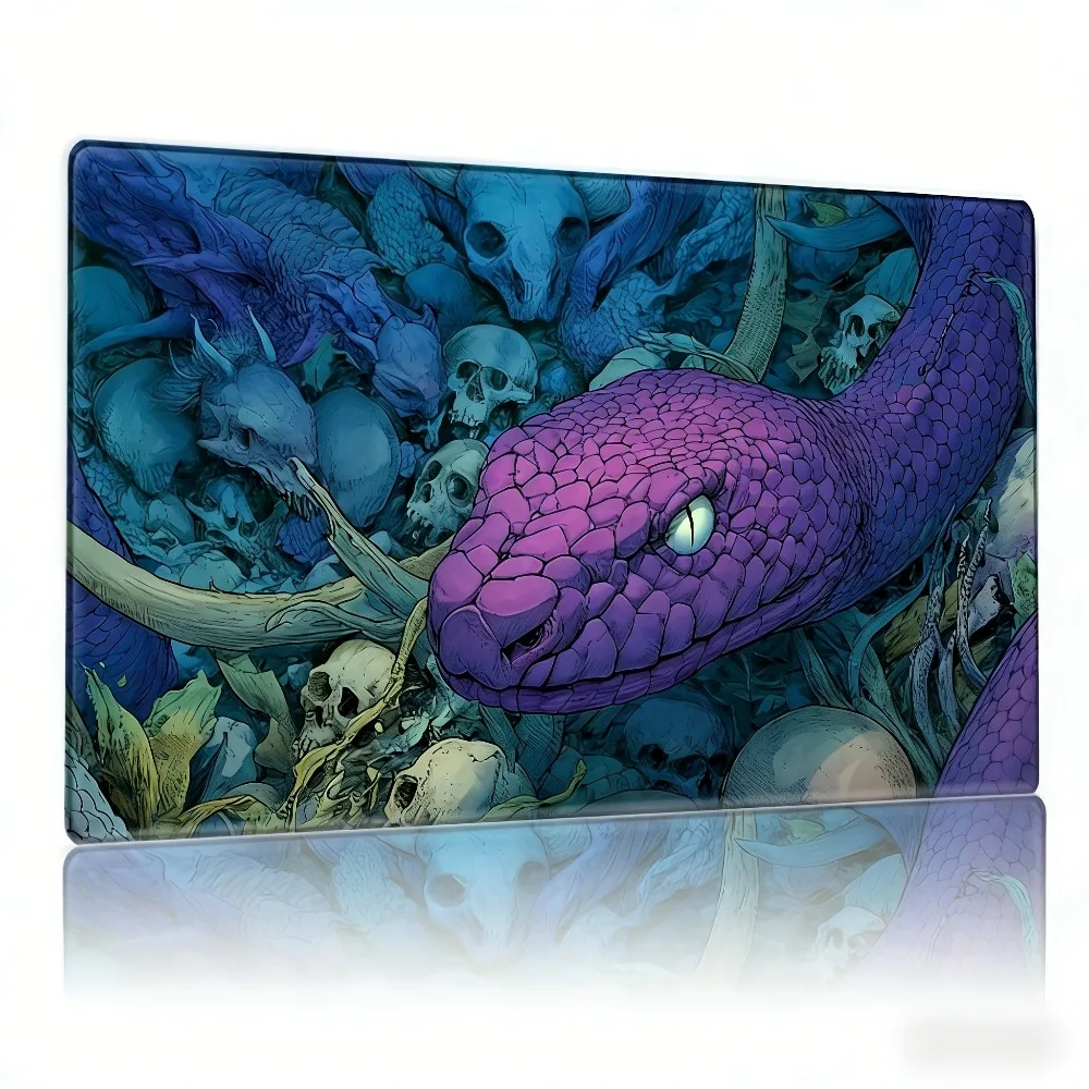 Dark Fantasy Purple Giant Python Skull Game Mat, a stylish table mat suitable for tabletop games, compatible gaming mouse pads