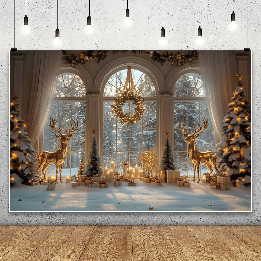 الشتاء الثلوج عيد الميلاد خلفية التصوير أوروبا قصر باب شجرة عيد الميلاد إكليل هدية الزفاف الزفاف الأسرة ديكور الحفلات الخلفية