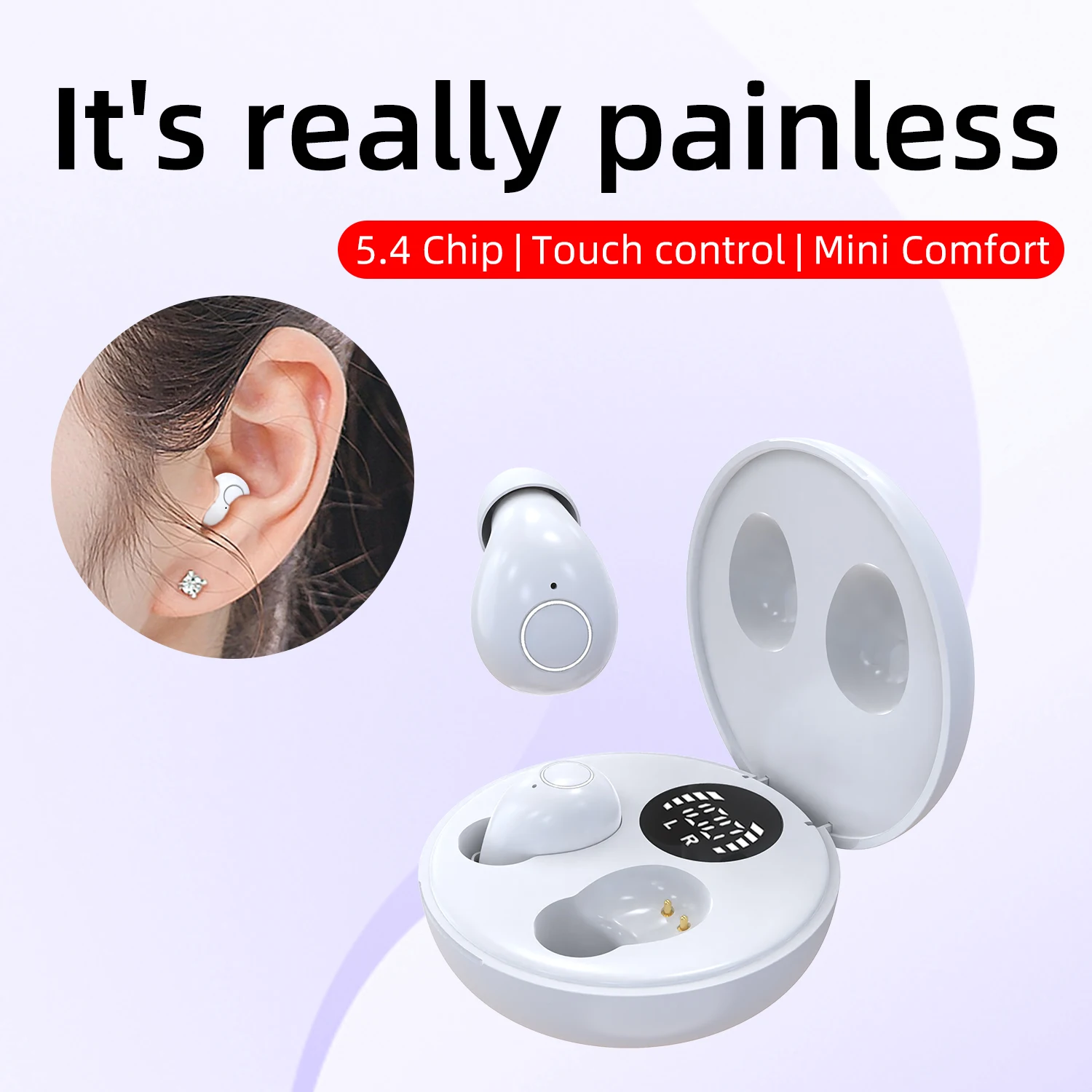 White Smallest Invisible Mini Earbuds Wireless Bluetooth Low Profile Micro Tiny Discreet Hidden Earbuds for Work Small Headphone