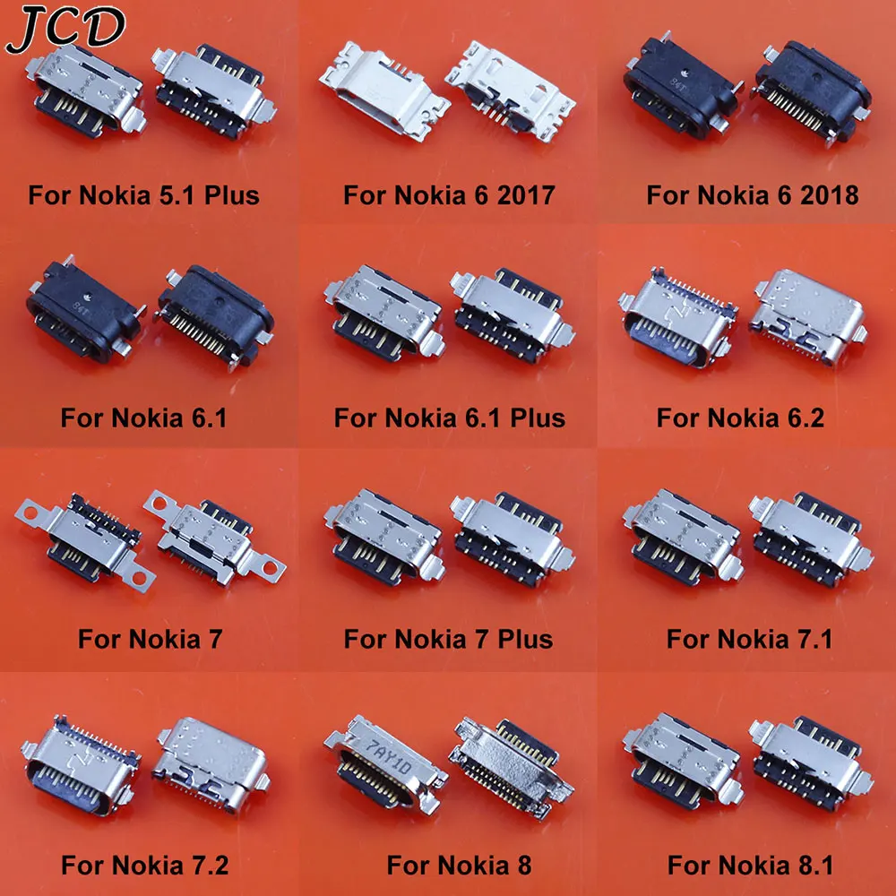 

JCD 2PCS USB Charging Port Dock Connector Charger Socket For Nokia 5.1 6.1 7.1 8.1 Plus 6 7 8 5.3 6.2 7.2 X6 X7 TA-1200