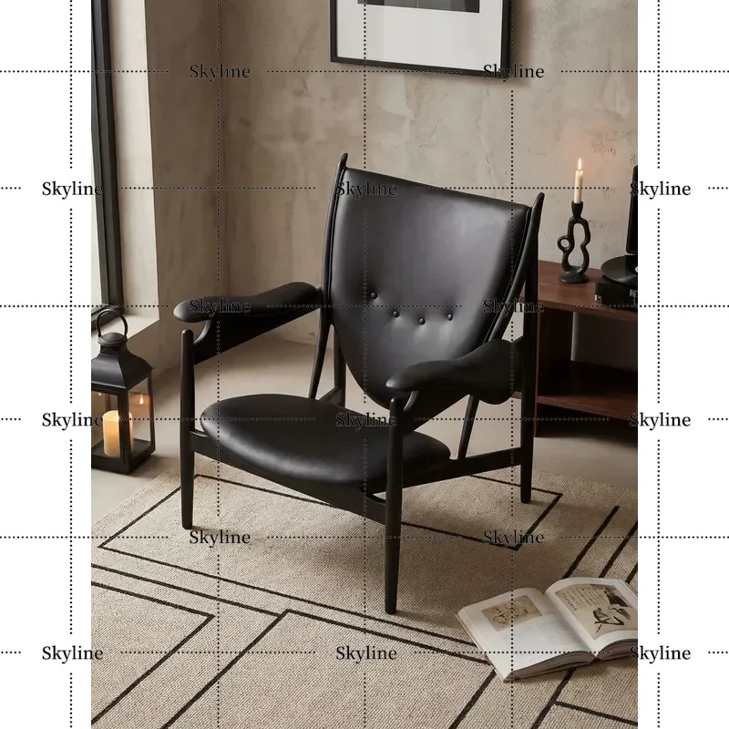 for Mairhk Single Sofa Retro Living Room Nordic Simple Black Leather Armrest High Backrest Casual Chair