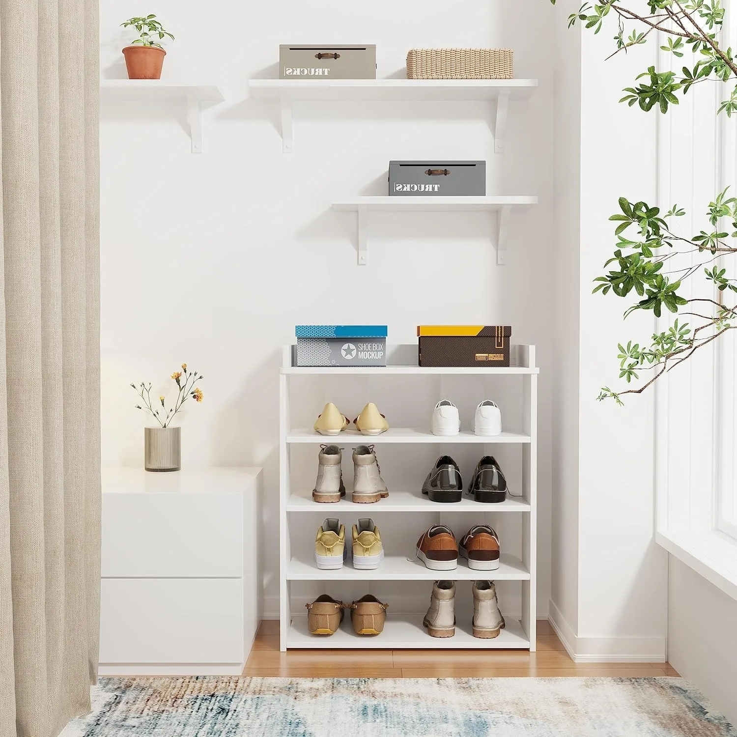 White Shoe Rack Storage Organiser Shoe Shelf Free Standing Display Rack for Home Corridor Hallway and Corner