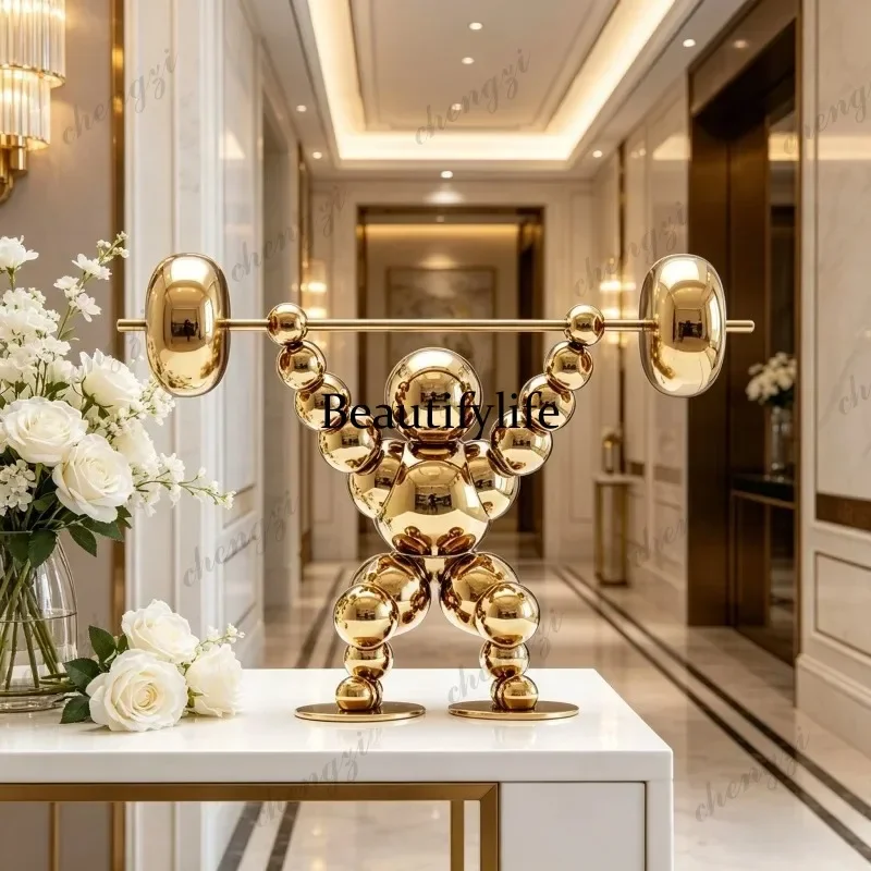 M138 TTT Modern Simple Stainless Steel Weightlifting Art Decoration for Hotel Lobby Hallway Porch Courtyard - Interior Decor Scu