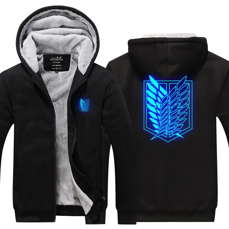 

Attack On Titan Cartoon Eren Yeager Velvet Thick Warm Winter Hoodies Zip Up Sweatshirt Winter Top Plus Size Boy Girl Coat Jacket