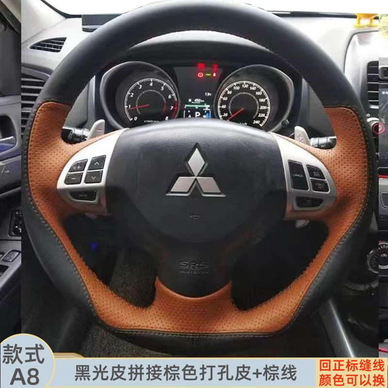 Hand-stitched Black Red Genuine Leather Car Steering Wheel Cover For Mitsubishi Lancer X 10 Outlander 2007-2015 ASX 2010-2013