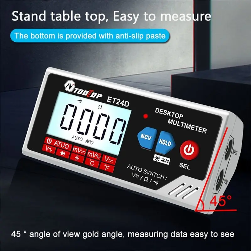 【CUSTOMER FAVORITE】TOOLTOP ET24D Digital Multimeter For PCB Circuit Testing 6000 Counts Auto Range Smart Desktop Multimeter