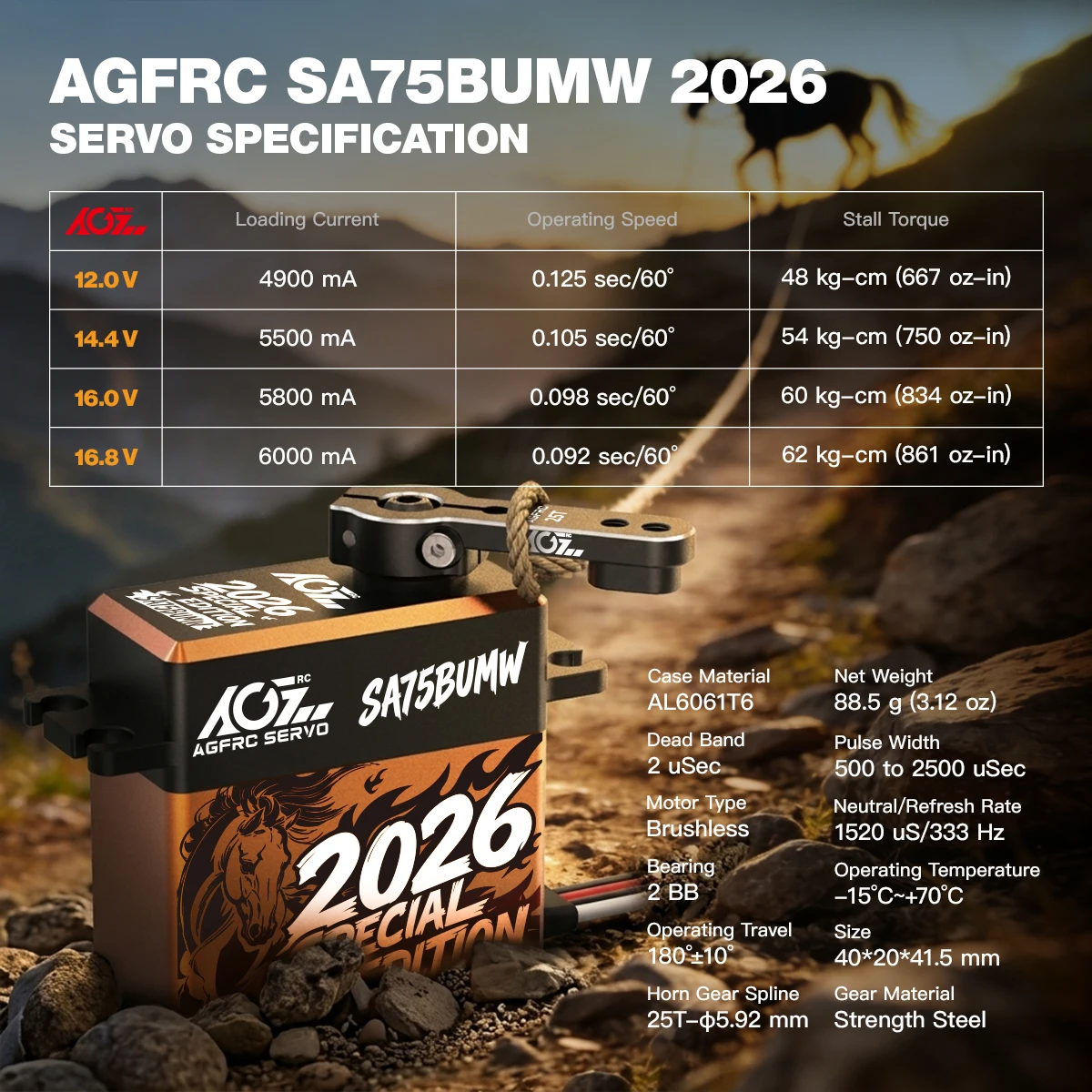 

AGFRC SA75BUMW 2026 Special 62KG Super Torque 4S 16.8V HV Программируемый водонепроницаемый сервопривод для радиоуправляемых машин 1/8 1/10 и краулеров