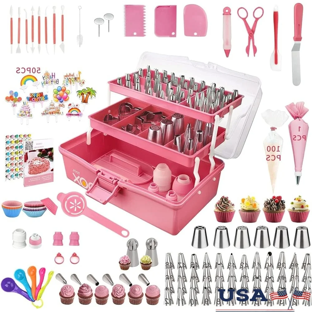 

358pcs Cake Decorating Supplies Tools Kit Baking Accessories Piping Bags Icing Tips Cookie Cutters Storage Case Baking Book