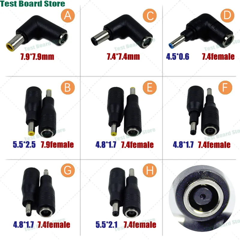 1Piece laptop power adapter converter 7.9 female to 5.5 * 2.5mm 7.4female to 4.8 * 1.7mm 4.5 * 6mm elbow straight connector