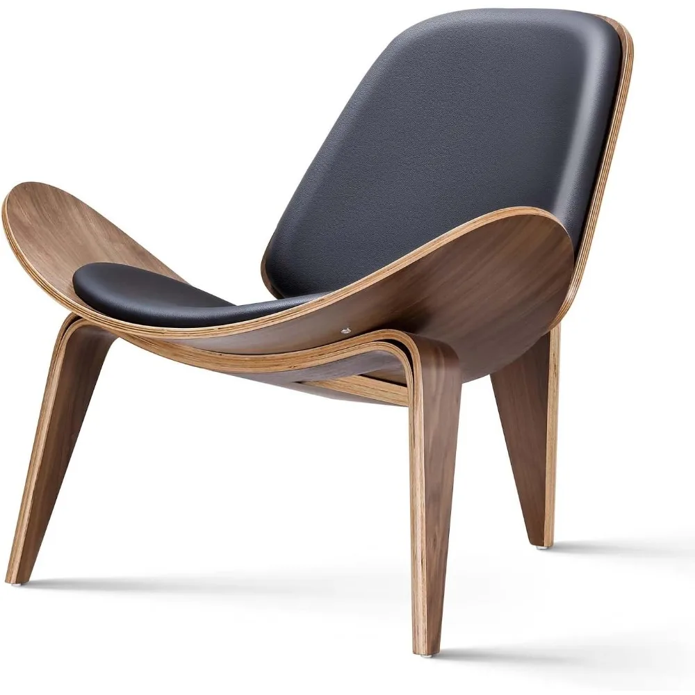 كرسي صالة حديث لمنتصف القرن، جلد PU، كراسي من الخشب الرقائقي ثلاثي القوائم بتصميم كلاسيكي من الخشب الصلب لغرفة المعيشة #1