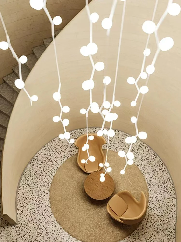 

Rotating Staircase Branch Shaped LED Chandelier Nordic Modern Minimalist Duplex Living Room Villa Loft Creative Art Chandelier