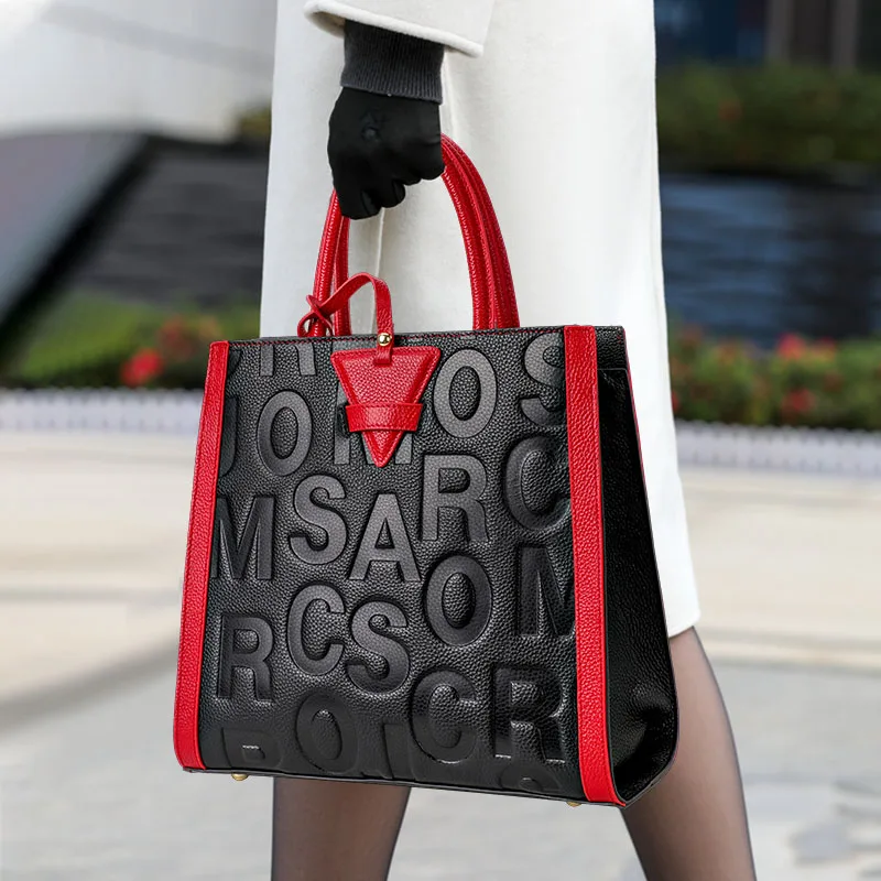 

Aidrani Light Luxury Genuine Leather Women's Bag Large Capacity Stereoscopic Women's Handbag Cowhide Letter Bag