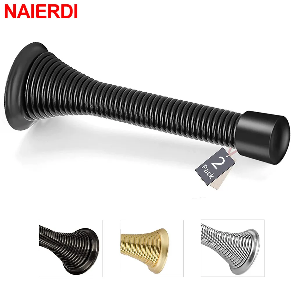 

NAIERDI 2 Pack Spring Door Stops Brushed Satin Nickel Flexible Spring Door Stopper Door Holder Wall Protections Hardware