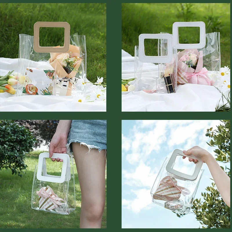 

Transparent Plastic PVC Bag with Handles Storage DIY Handmade Jewelry Box Reusable Multi-purpose Large-capacity Handbag Gift Bag