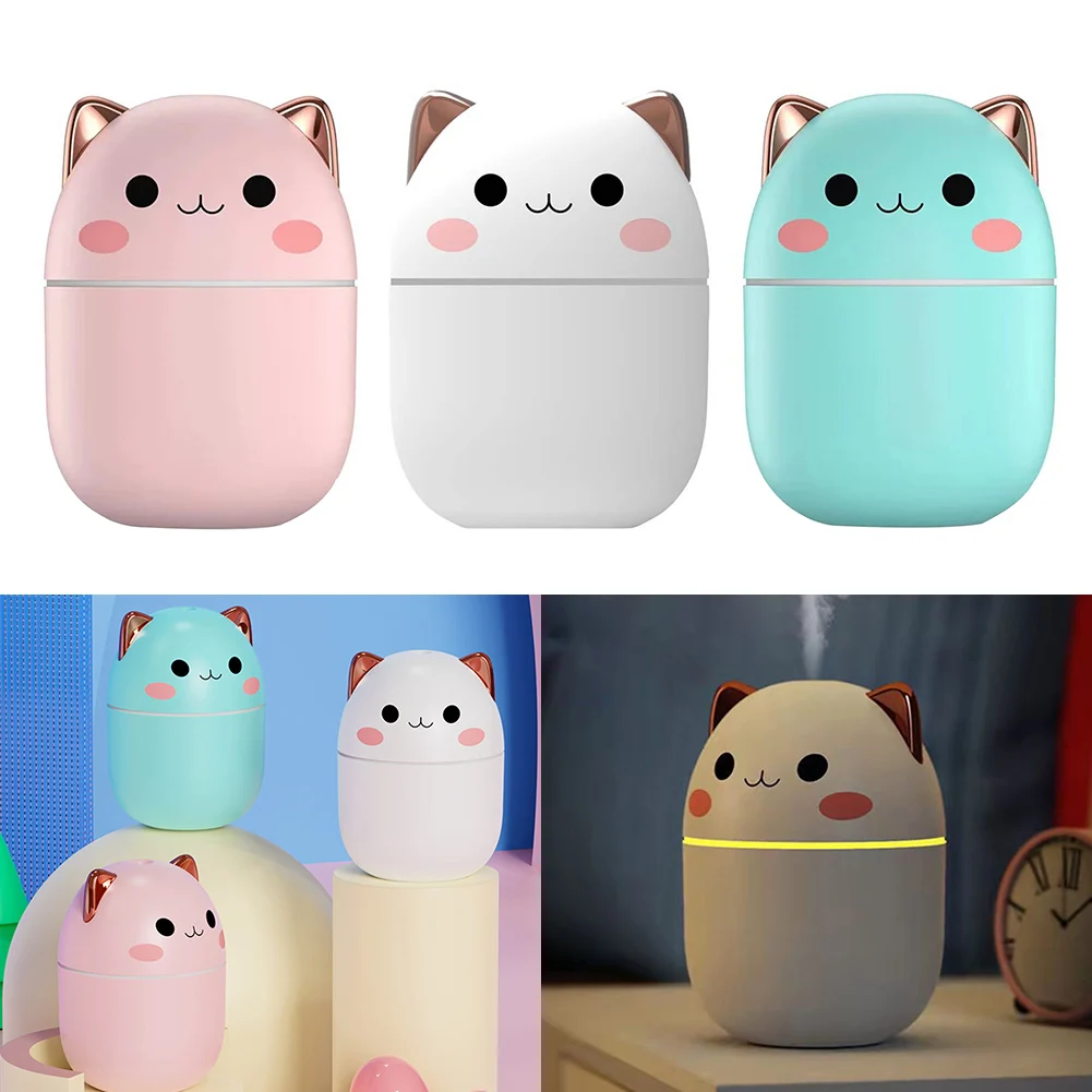 250ml Air Humidifier With Two Spray Modes Mini Cute Pet Cool Mist Sprayer Auto-Off USB Charge Humidifier With LED Night Lamp