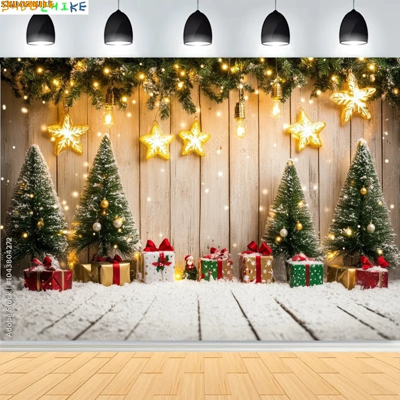 عيد الميلاد هدية صناديق قطار البخار خلفيات للتصوير الفوتوغرافي غرفة المعيشة العطلات السجاد الموقد أشجار الصنوبر خلفية VT-07