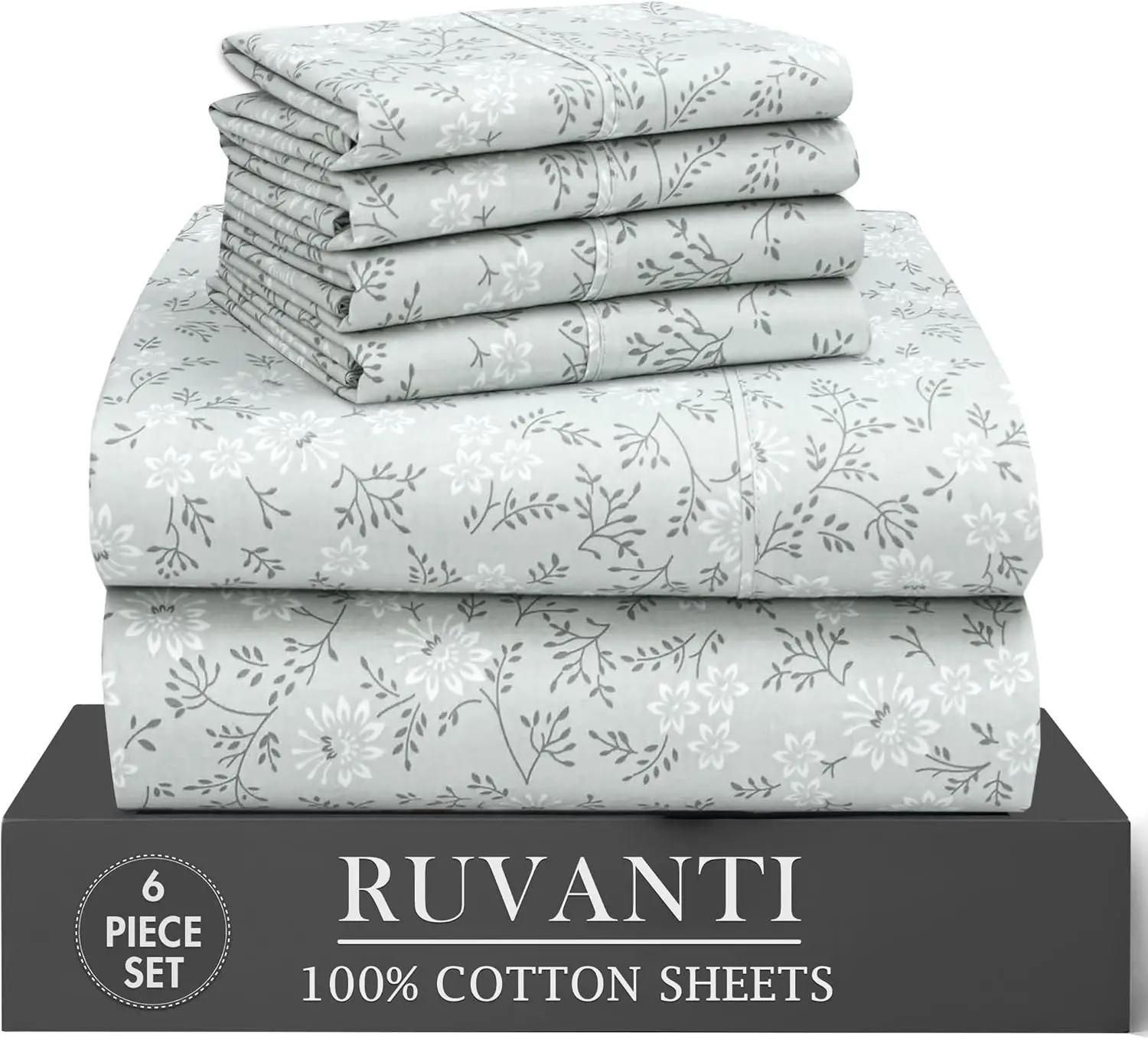 

Queen Size 100% Cotton Percale Sheets 6 Piece Set, Cooling Bed Sheets for Hot Sleepers with Deep Pocket 16", Breathable & Crisp