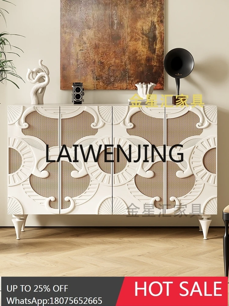 

French Style Hallway Entrance Partition Rattan Woven Shoe Cabinet Bedroom Storage Organizer Art Decoration Cabinet