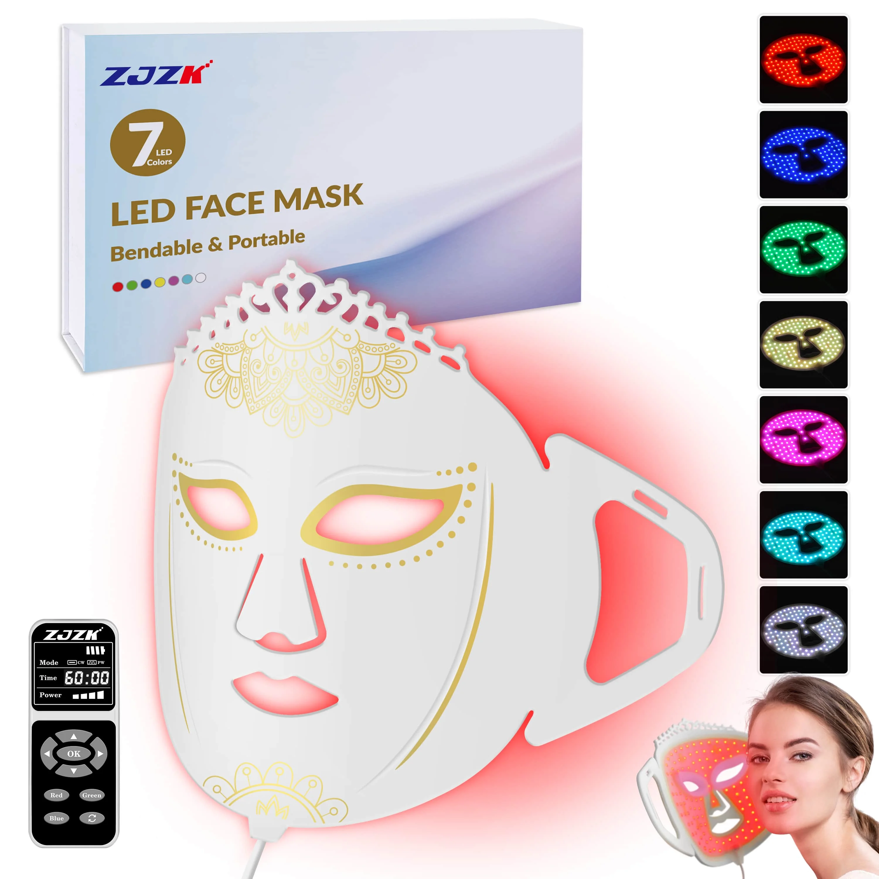 Dawfek máscara facial de luz roja, terapia de silicona con luz Led de 7 colores para rejuvenecimiento de la piel, aumenta la transferencia de nutrientes