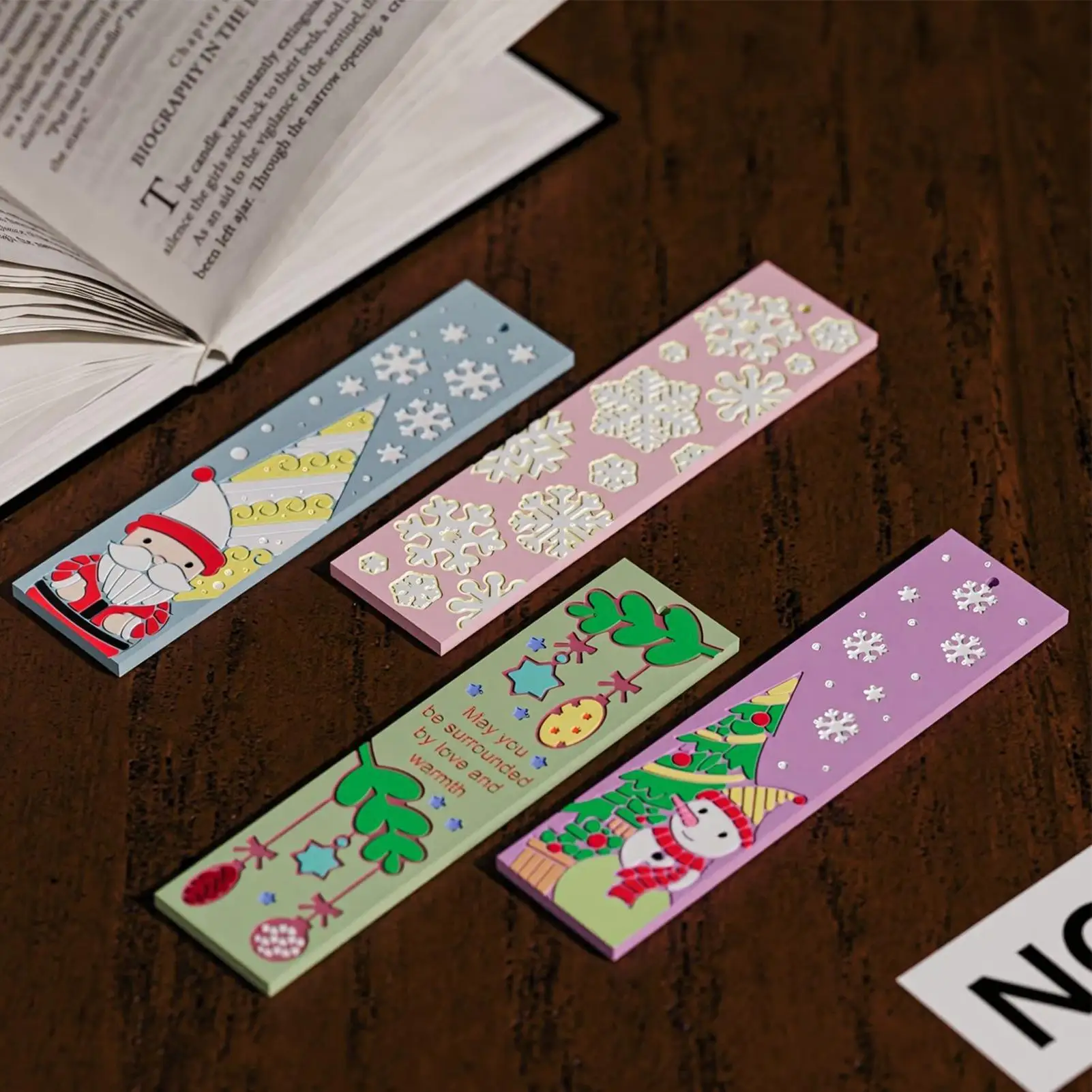 Bookmark Mold 4 Pieces Silicone Christmas Book Mark Art Molds Decorative Craft Supplies For Office Classroom Shelf Door Window