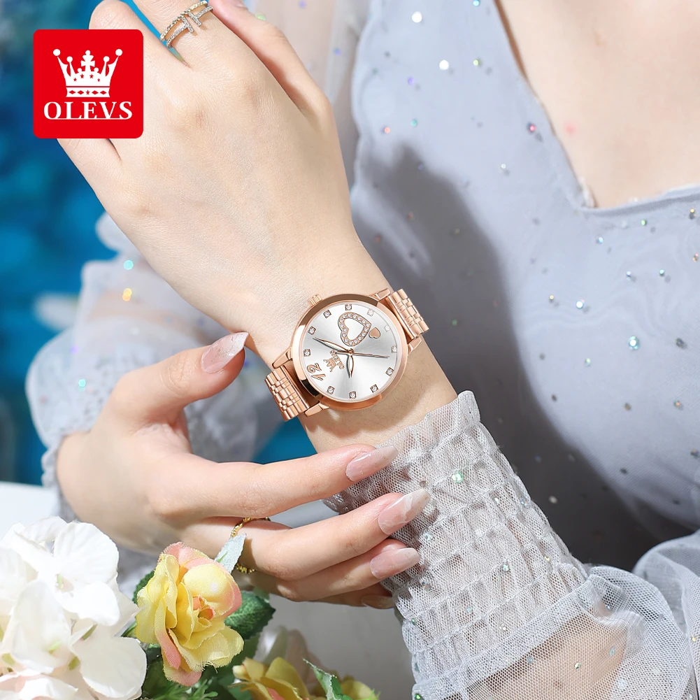 OLEVS 5189 Orologio da donna Luxury Brand Elegante design a forma di cuore con diamanti Orologio al quarzo luminoso impermeabile Set di braccialetti Orologio da donna