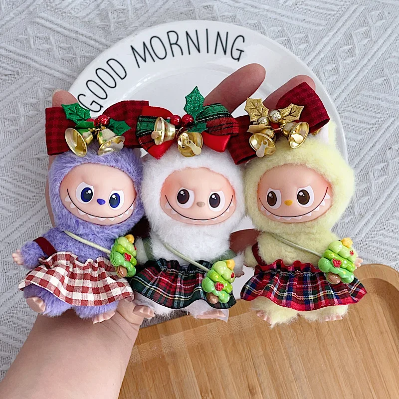 

4th Gen Mini Labubu Heart Code Series Christmas Set, Party Dress with Hair Clip & Tree Bag for 10cm Vinyl Doll (Clothing Only)