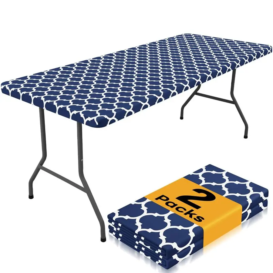 

Набор из 2 прямоугольных скатертей на 8 футов, водонепроницаемые эластичные скатерти с резинкой, ветрозащитные моющиеся полиэстеровые чехлы для стола для пикника