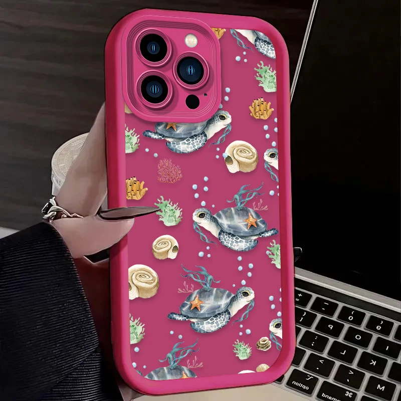 Silicone Shockproof Soft Phone Case for iPhone 15 14 13 12 11 Pro Max XS X XR 8 7 6S 6 Plus SE 2020 Summer Cartoon Turtle Cover