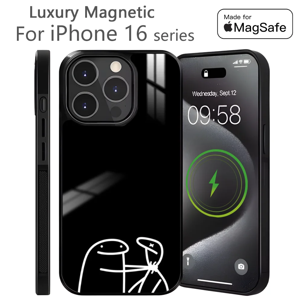 

Black lines funny expression Phone Case For iPhone 16 15 14 13 12 11 Pro Max Plus Mini Magnetic Magsafe Wireless Charging Cover