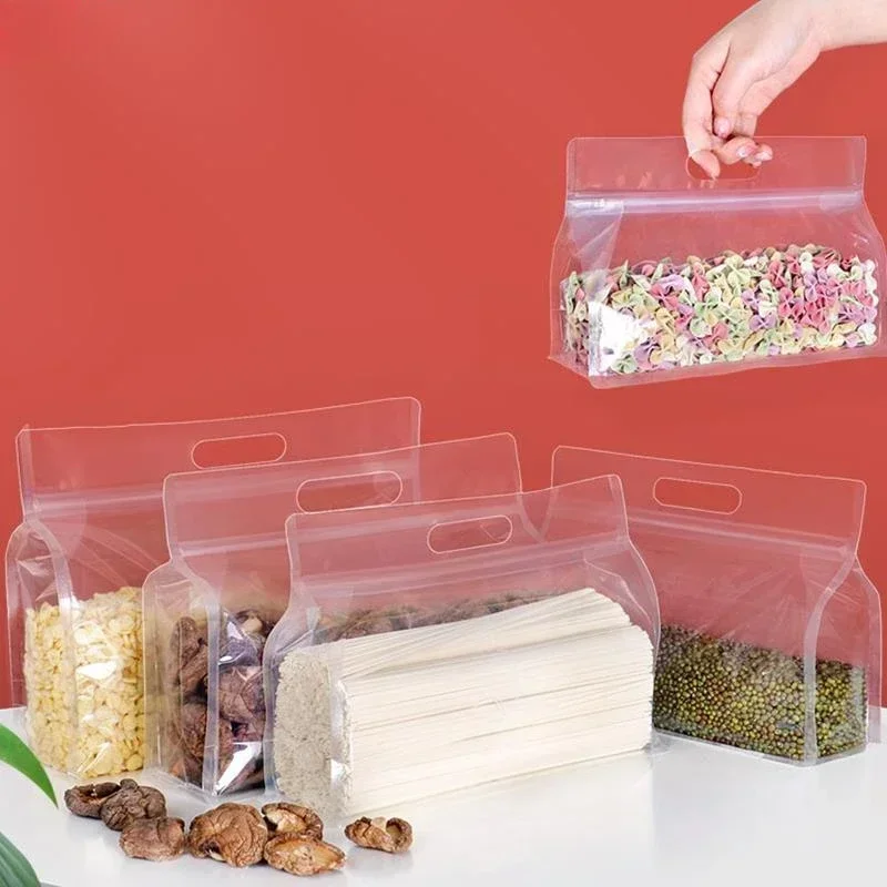 1pcs Food Packaging Ziplock Bags Transparent Frosted with Handle Stand Up Sealed for Candy Nuts Storage Reusable Pouch