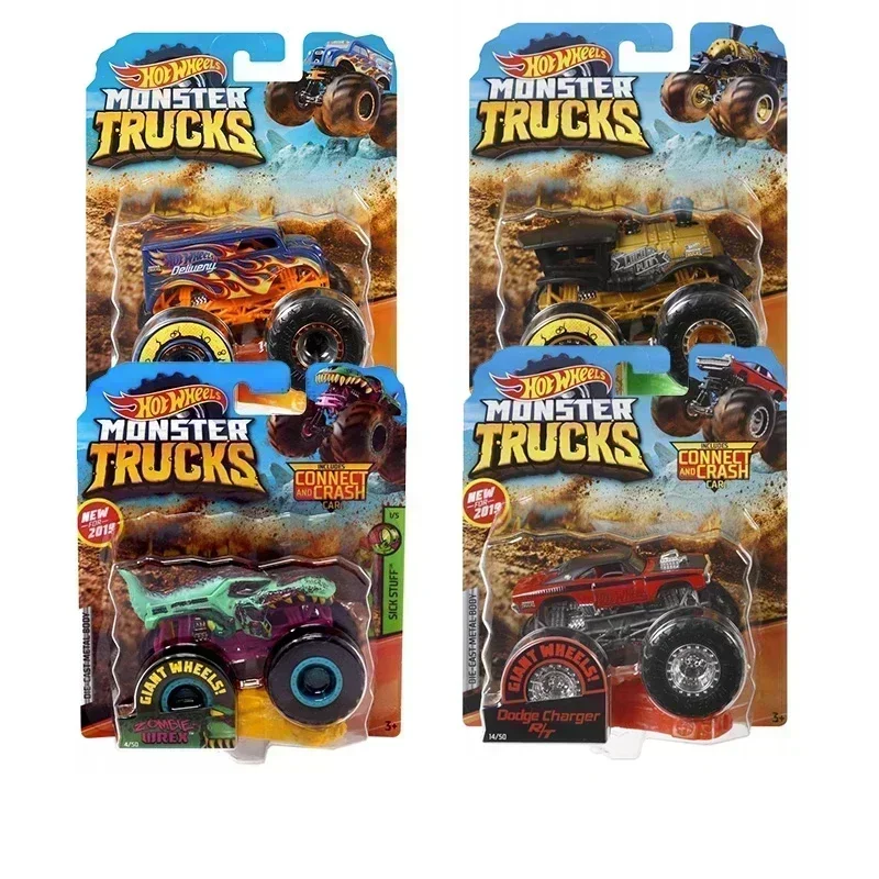 Original Hot Wheels Car Monster Truck 1/64 Giant Wheels Muscle Jeep Big Feet Voiture Model Toys for Boys Children Birthday Gift