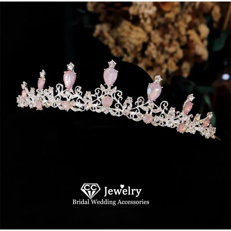 

CC Корона для свадьбы, женские аксессуары, свадебный головной убор, обручальные украшения для волос, диадемы и короны розового цвета, повязки на голову FO72