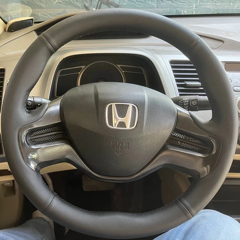 Customized Car Steering Wheel Braid Cover for Honda Civic 8 8th Generation 2006 2007 2008 Leather on Interior Car Wheel Steering