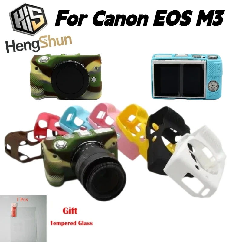 For Canon EOS M3 Soft Silicone Camera Case Shock‑Proof Anti‑Scratch Protective Cover With Free Tempered Glass Screen Protector