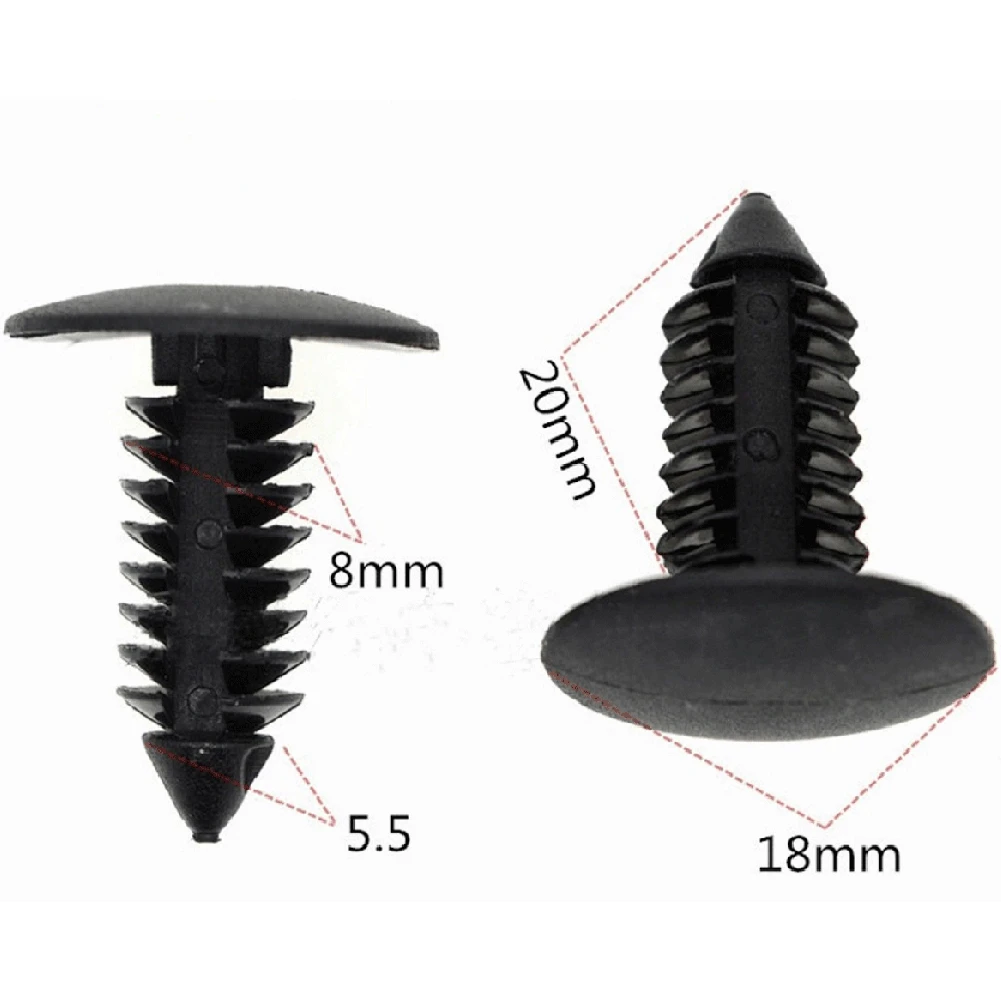 20/50/100 sztuk 8mm otwór klipsy samochodowe czarny plastikowy błotnik zderzak tarcza ustalający plastikowy nit Push Pin dla Chrysler zastępuje6030441