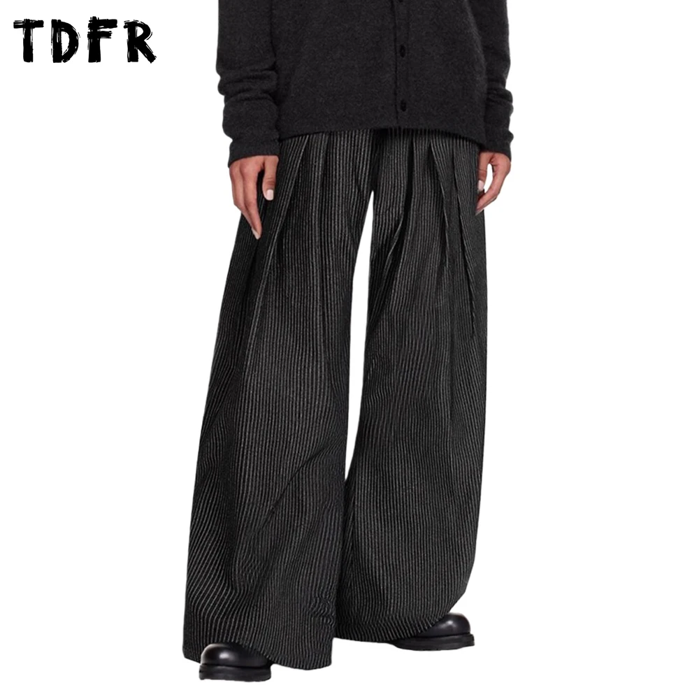 

Плиссированные полосатые повседневные брюки мужские ретро осенне-зимние мешковатые широкие брюки мужские брюки