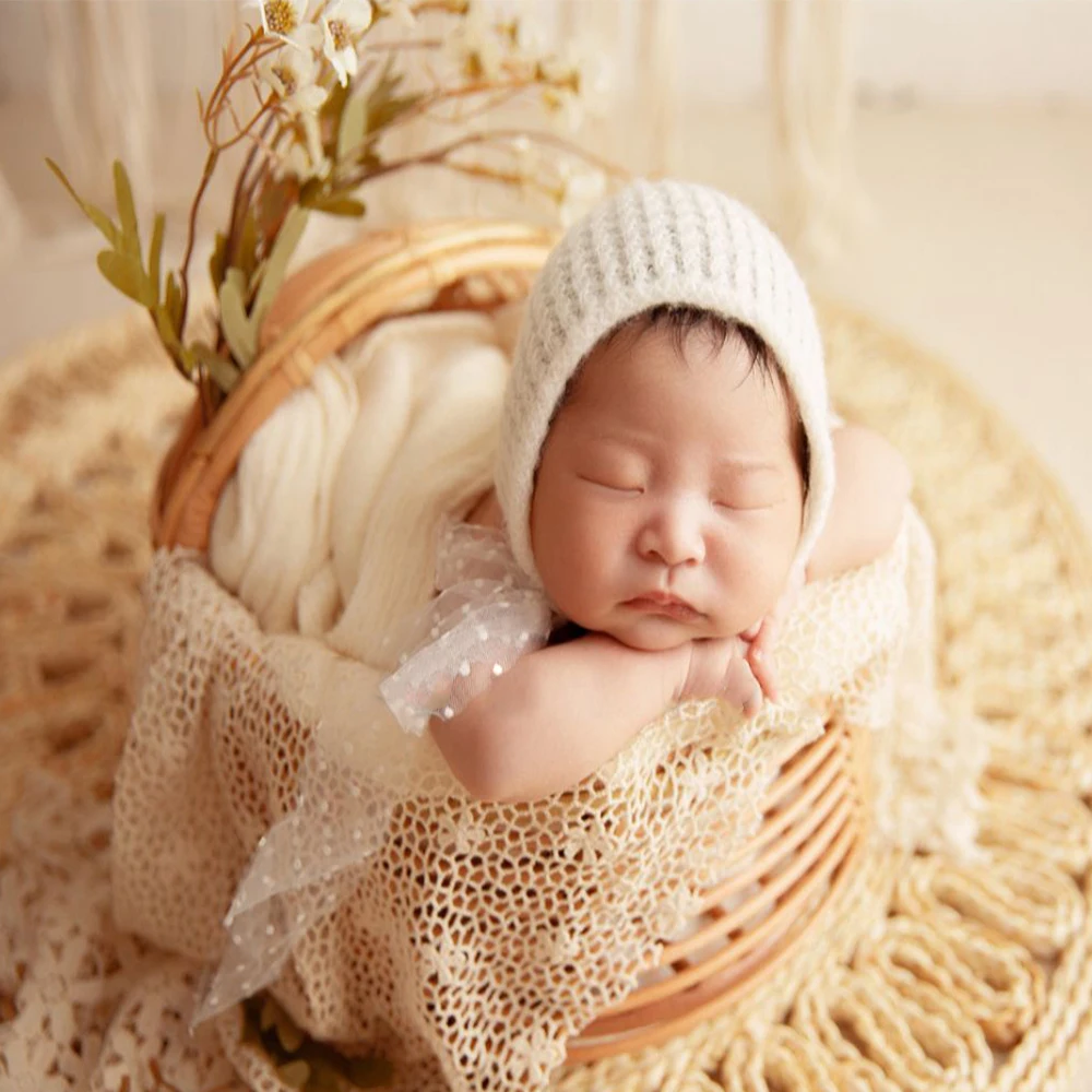 Round Straw Rug Newborn Photography Props Boho Newborn Photo Carpet Hand Braided Natural Baby Blanket Photography Accessories